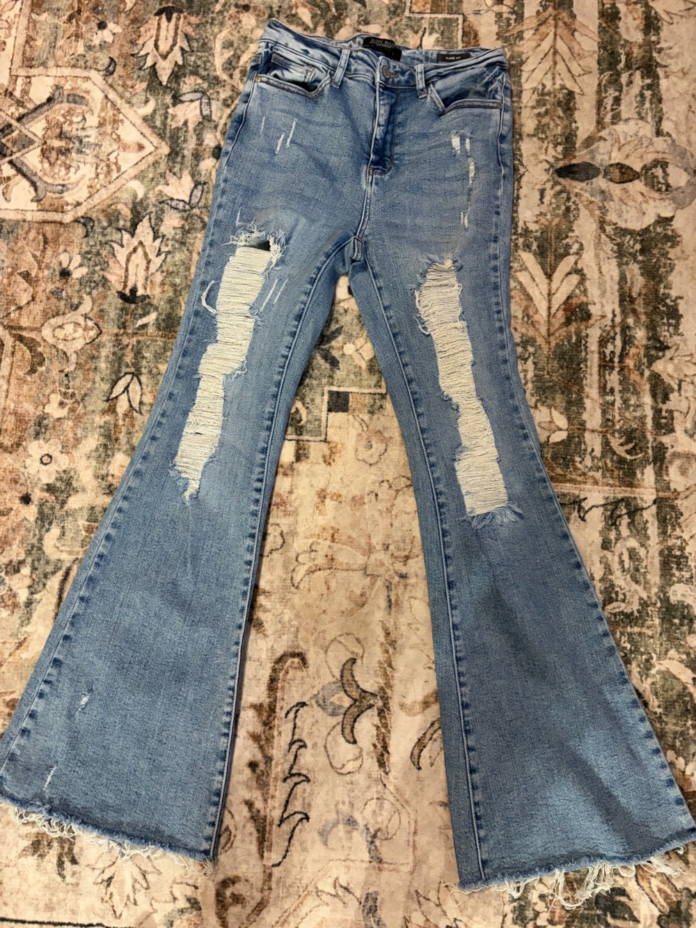 Judy Blue Light Blue Distressed Flared Skinny Jeans 7/28